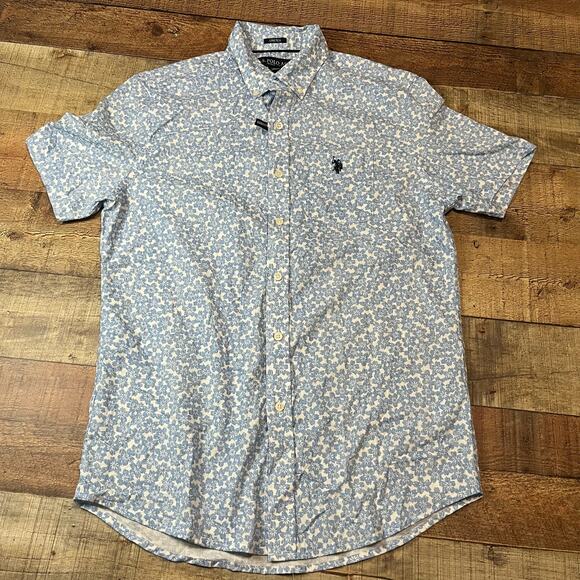 U.S. Polo Assn. | Men's Blue White Floral NWOT Stretch Button Down Shirt Sz S - Picture 1 of 5